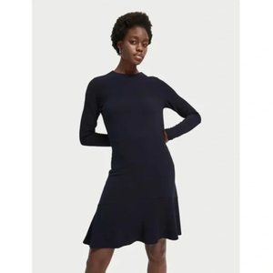 Scotch and Soda Navy Blue Long Sleeve Ribbed Sweater Mini Dress